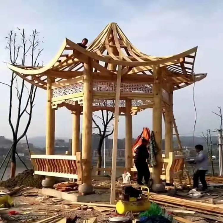 陕西木质廊架阳台爬藤架凉亭 西安定制凉亭 防水性能好强度大质量稳定 六角仿古亭
