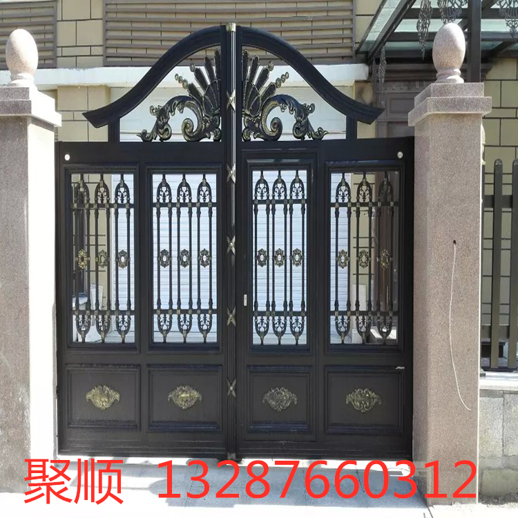 铝艺大门_别墅可定制铝合金对开门_农村电动平移门_别墅门--聚顺