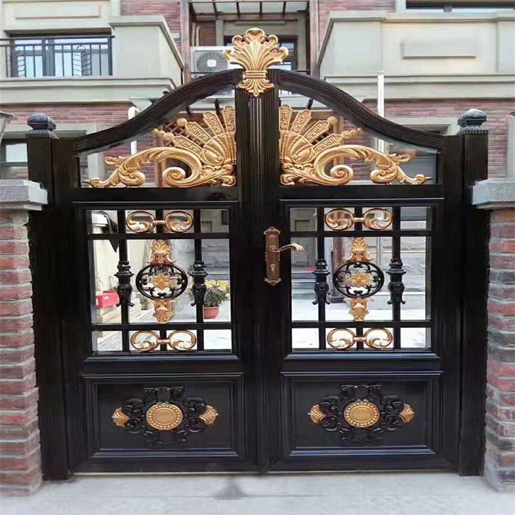 铸铝庭院入户门-安全住宅双开门-铝合金别墅推拉门-农场环保铝艺大门