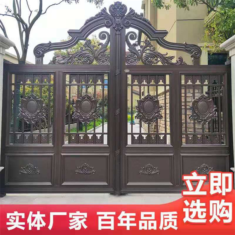 厂家直销定制四扇折叠大门-单开对开电动小门-别墅庭院欧式铝艺大门