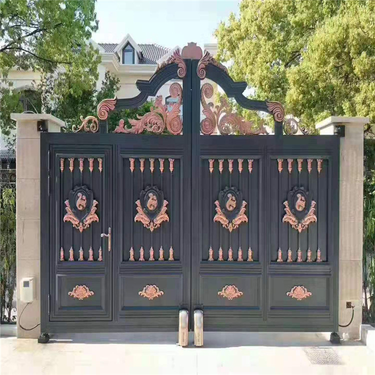 别墅庭院门铝艺大门-围墙护栏农村入户门-铝合金栅栏门-双开门电动门