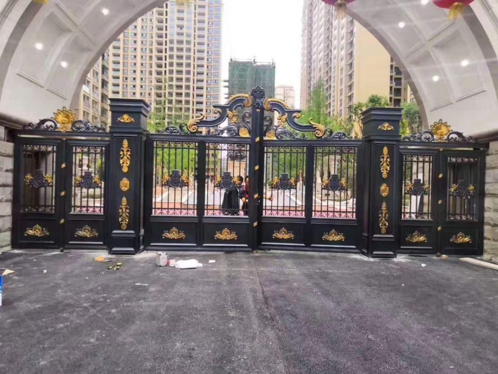 别墅对开门铝合金门-花园电动铁艺农村铝艺大门-乡村庭院双开门