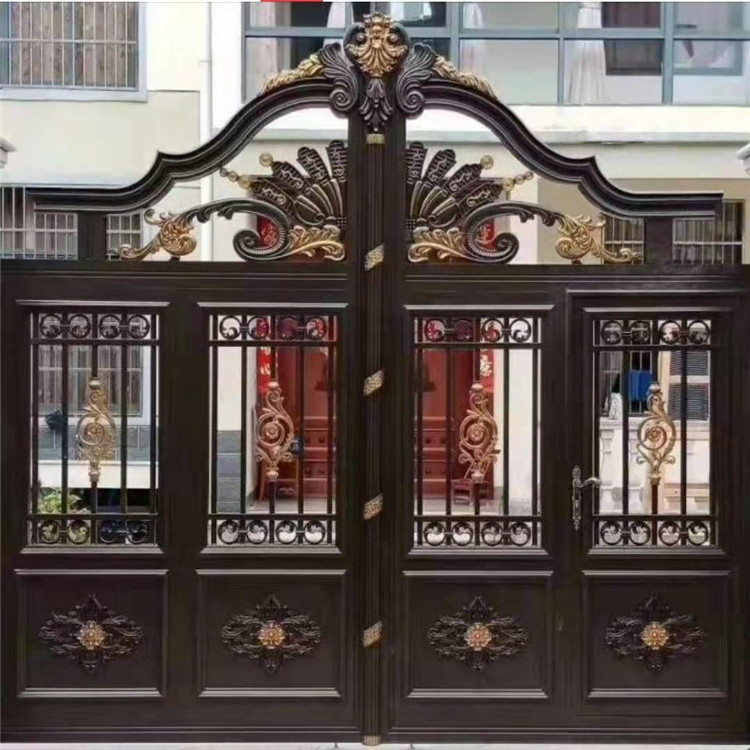 铝艺大门-庭院铝合金大门-别墅花园围墙铝艺大门-进户门对开自动大门-乡村折叠门