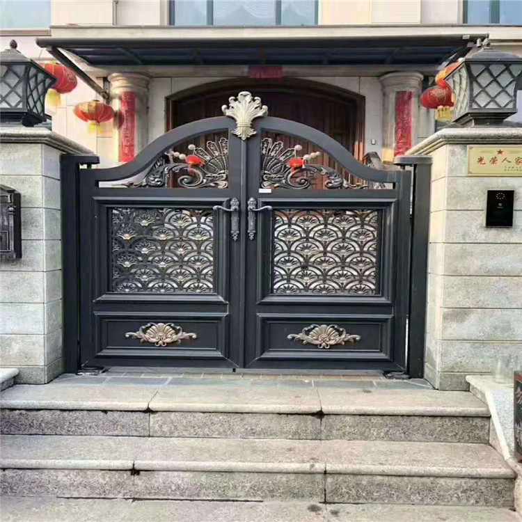 铝艺大门·-别墅小区铝合金大门-欧式手工雕花铝艺大门-欧式别墅庭院大门-铝合金对开门-电动平移门