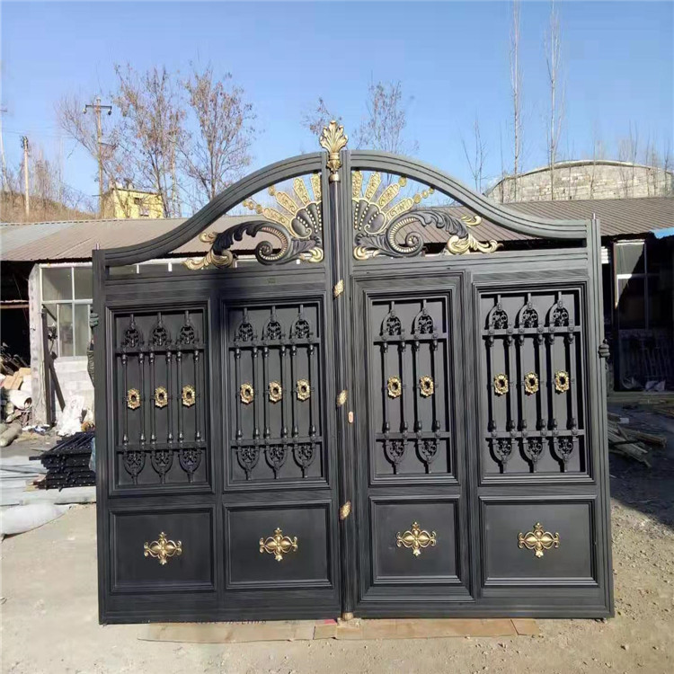 厂家直销欧式铝艺庭院别墅大门_铝合金农村中式电动大门_豪华双开门