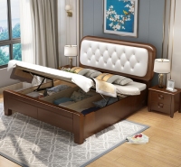 新中式实木床酒店床 新中式双人床简约现代酒店实木床
