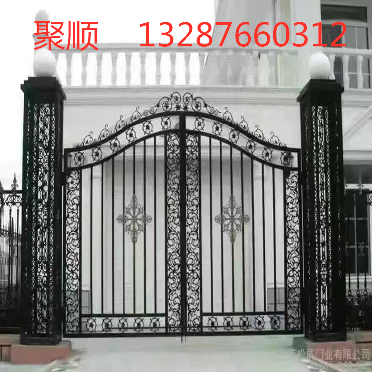 订制铁艺大门 别墅欧式大门价格安装--聚顺