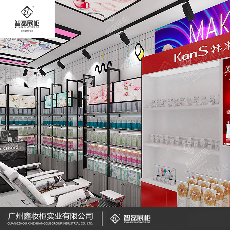 美妆产品展示柜厂家价格_化妆品展示柜厂家定制_美妆店铺展示柜定制