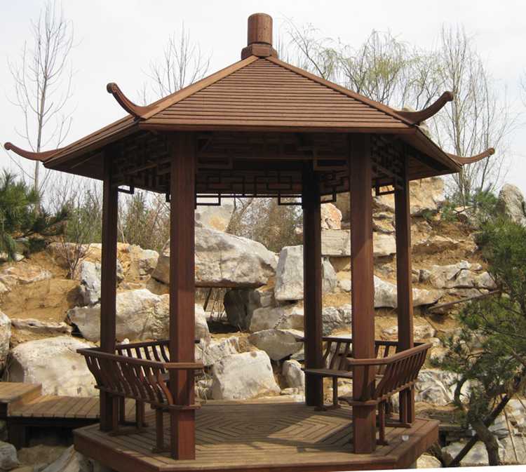 唐宋古建 小区景观凉亭 防腐木六角亭 防腐木茅草承建