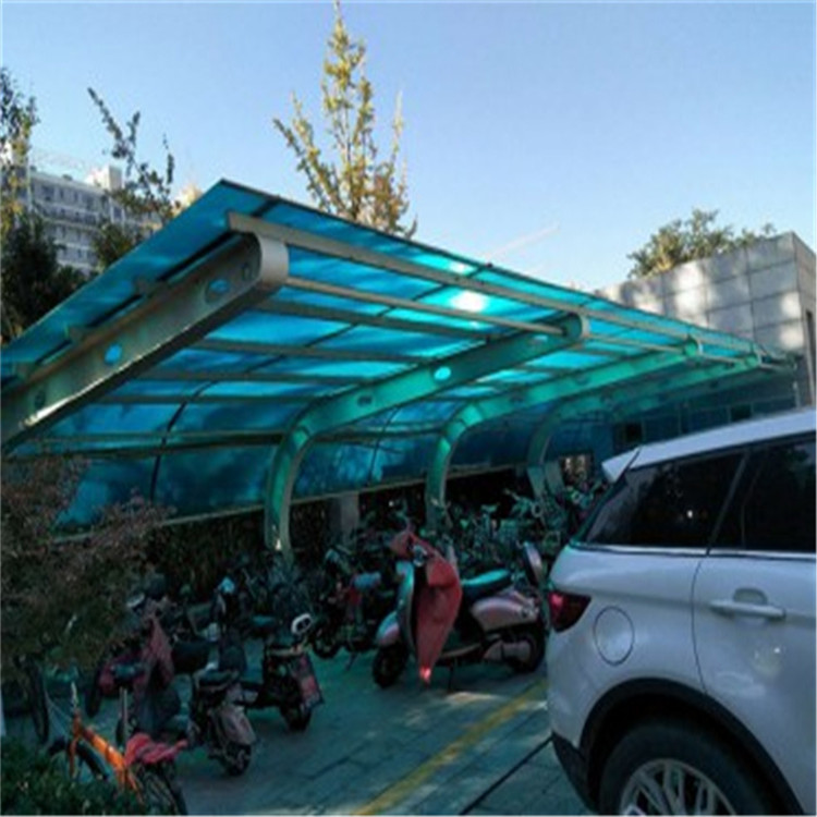 厂家安装白色抗冲击Q235停车棚_公交车自行车户外停车膜结构车棚