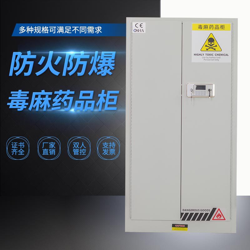 双层防火化学柜剧毒药品柜毒麻柜钢质柜体实验室剧毒化学品储存柜