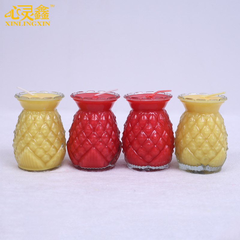 心灵鑫植物酥油灯 一天旺来菠萝玻璃灯酥油蜡烛 环保无烟蜡烛