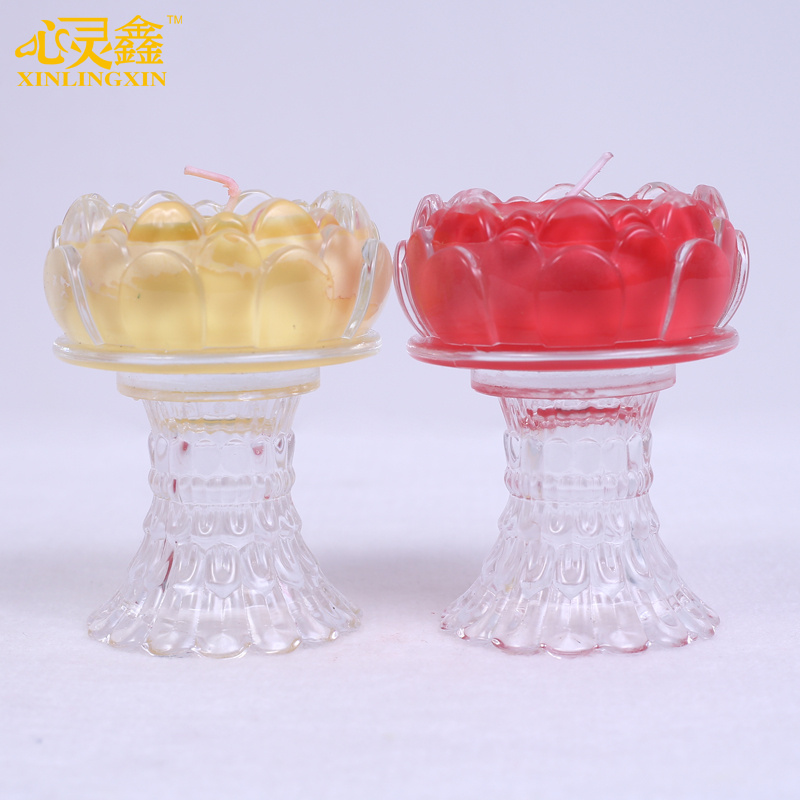 高脚莲花酥油灯 玻璃莲花杯水晶供佛灯 环保无烟植物酥油蜡烛厂家