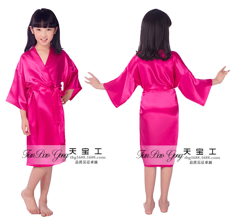 厂家供应睡袍可烫钻天宝工婚礼化妆晨袍花童仿真丝长款开衫袍