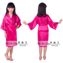 厂家供应睡袍可烫钻天宝工婚礼化妆晨袍花童仿真丝长款开衫袍