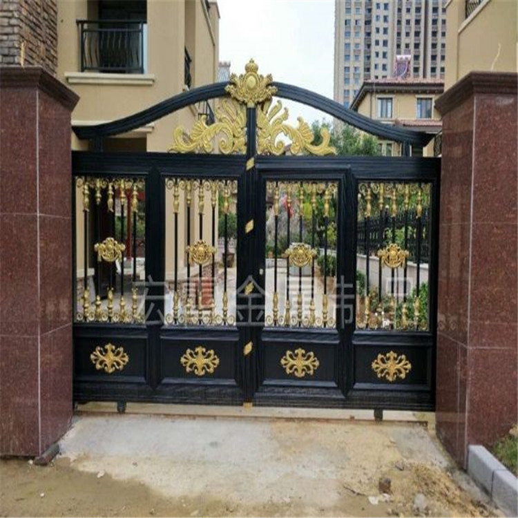 铝艺大门批发豪华铝艺大门-庭院铝合金大门-别墅花园围墙铝艺大门-电动智能双开平移大门