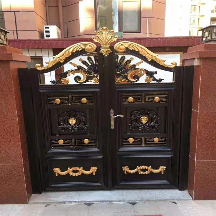 宏霄金属-庭院铝合金大门-别墅花园围墙铝艺门-电动智能双开平移大门