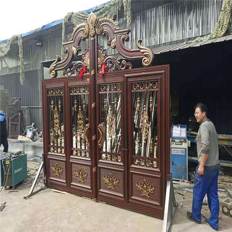宏霄金属铝艺大门-农村四开家用铝合金大门-进户双开别墅庭院大门