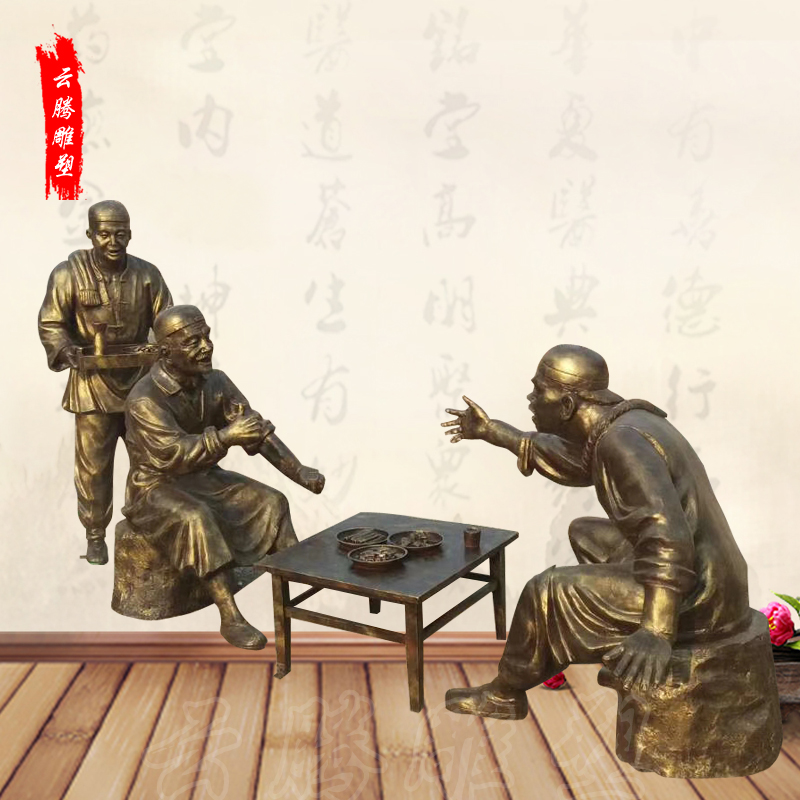 玻璃钢仿铜雕塑品 喝酒划拳小品雕塑 景观园林装饰摆件