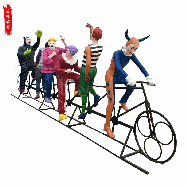 玻璃钢彩绘小丑骑自行车雕塑 商业街广场园林景观迎宾雕塑摆件