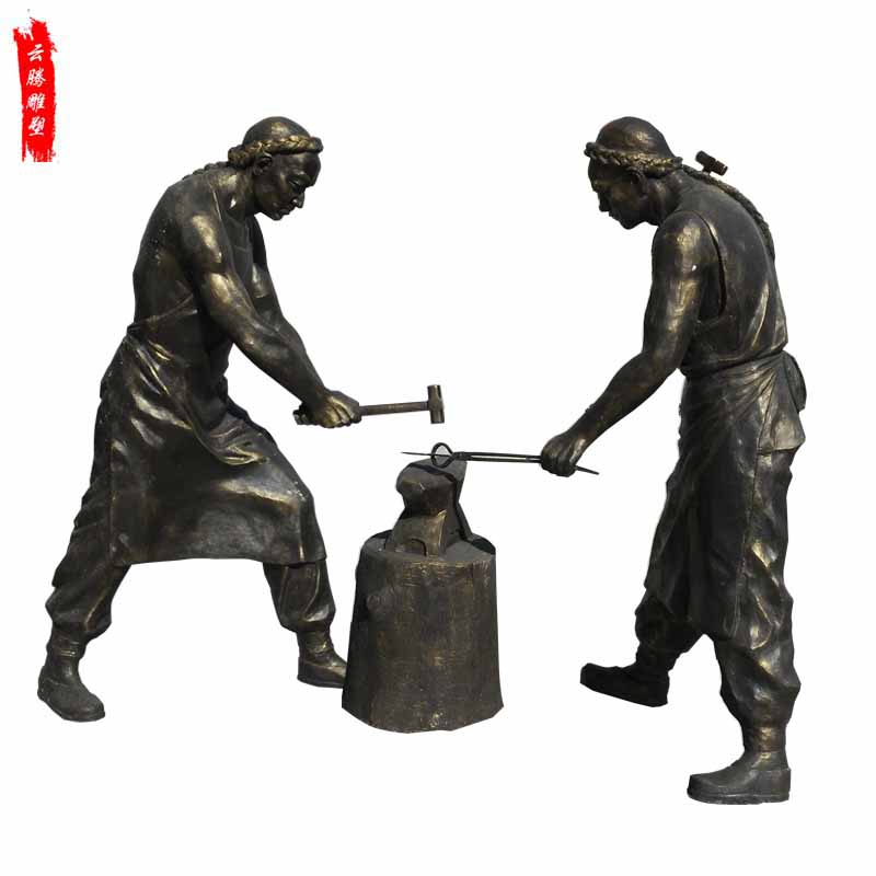 玻璃钢仿铜铁匠打铁雕塑 民俗人物雕塑景观小品装饰摆件