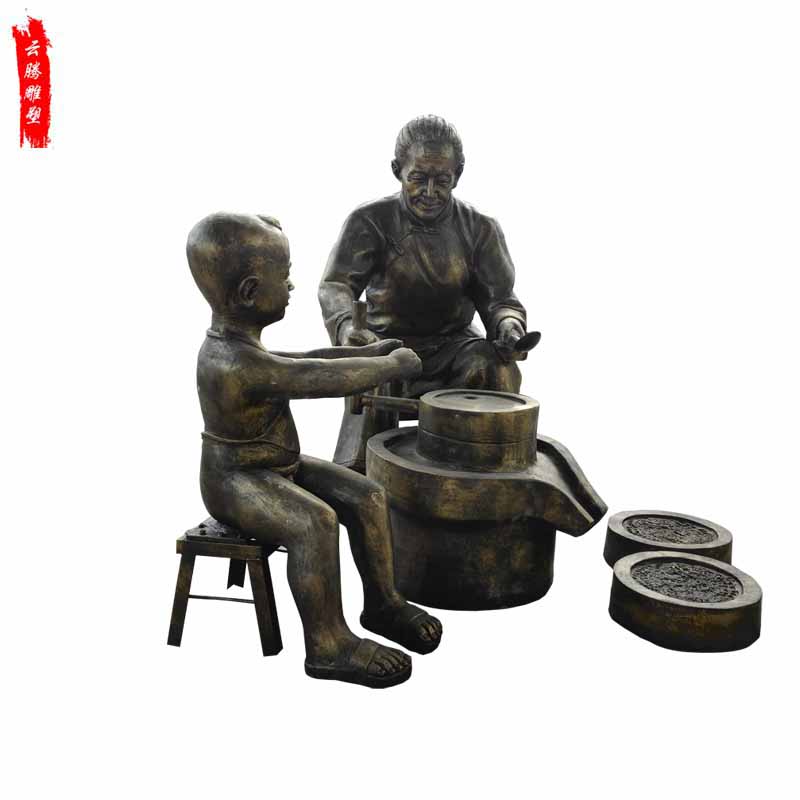 专业定制磨豆浆小品玻璃钢人物雕塑 民俗小品人物玻璃钢雕塑