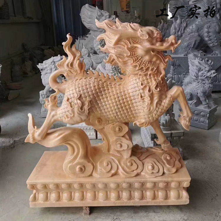 石雕麒麟  晚霞红麒麟  踏日麒麟 酒店广场园林门口招财摆件