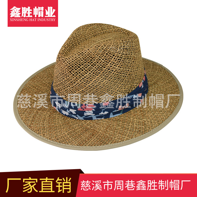 厂家供应平沿礼帽夏天休闲草帽咸草草帽复古草帽牛仔帽