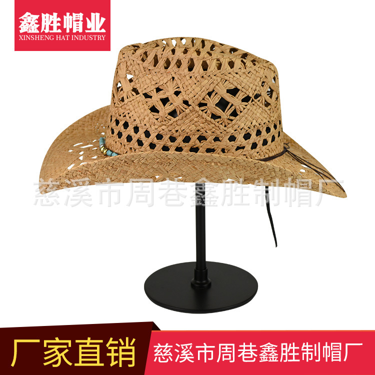 厂家直销拉菲草草帽夏天休闲草帽巴拿马草帽复古牛仔帽