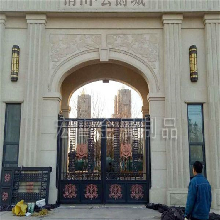 厂家直销欧式铝艺庭院别墅大门 后花园中式电动大门 豪华平开门
