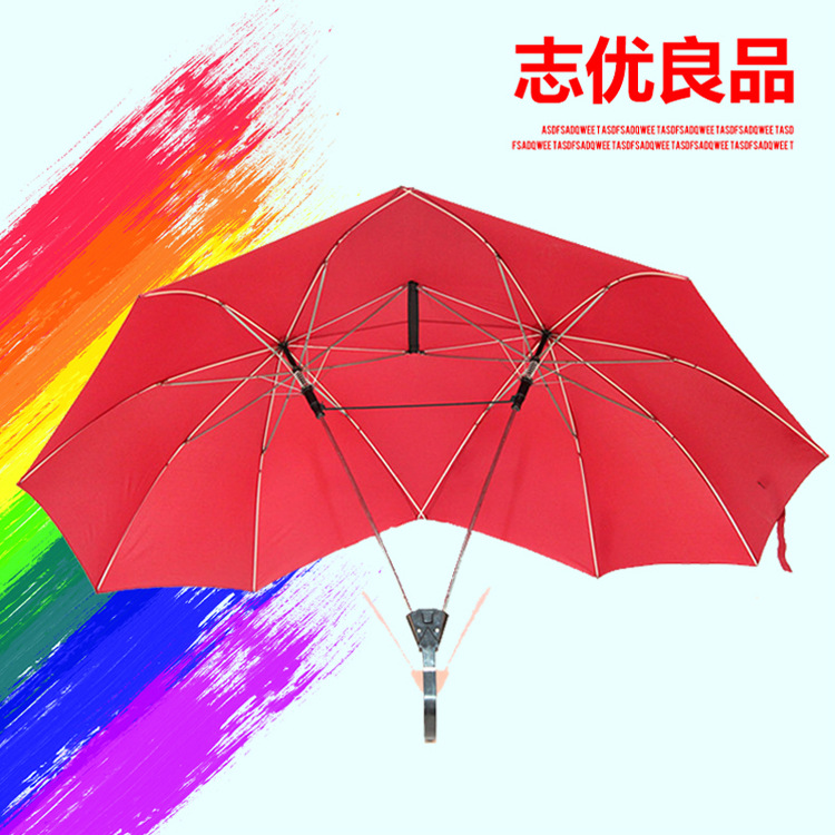 新款创意直杆伞双人情侣双顶雨伞 批发日韩时尚个性连体双顶雨伞