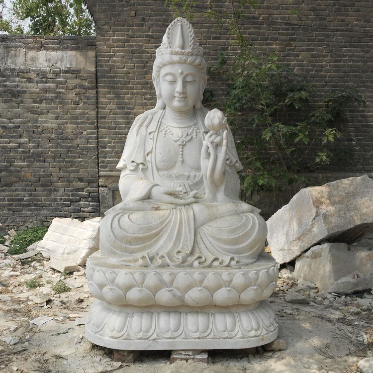 坐观音 汉白玉大理石石雕坐观音 仿古寺庙坐观音菩萨