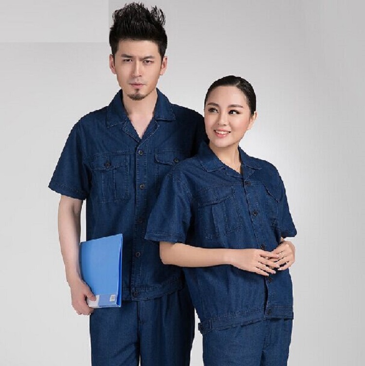全棉牛仔服短袖电焊服套装车间机械维修工程劳保服厂家直发