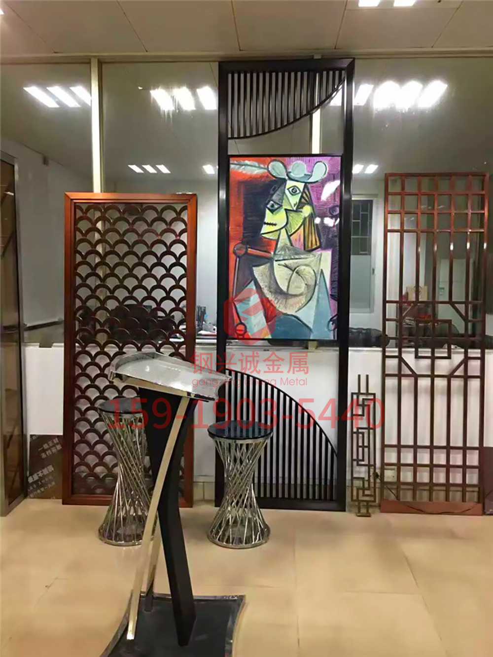 铁艺不锈钢屏风隔断 玫瑰金拉丝镂空 客厅金属轻奢现代客厅玄关花格