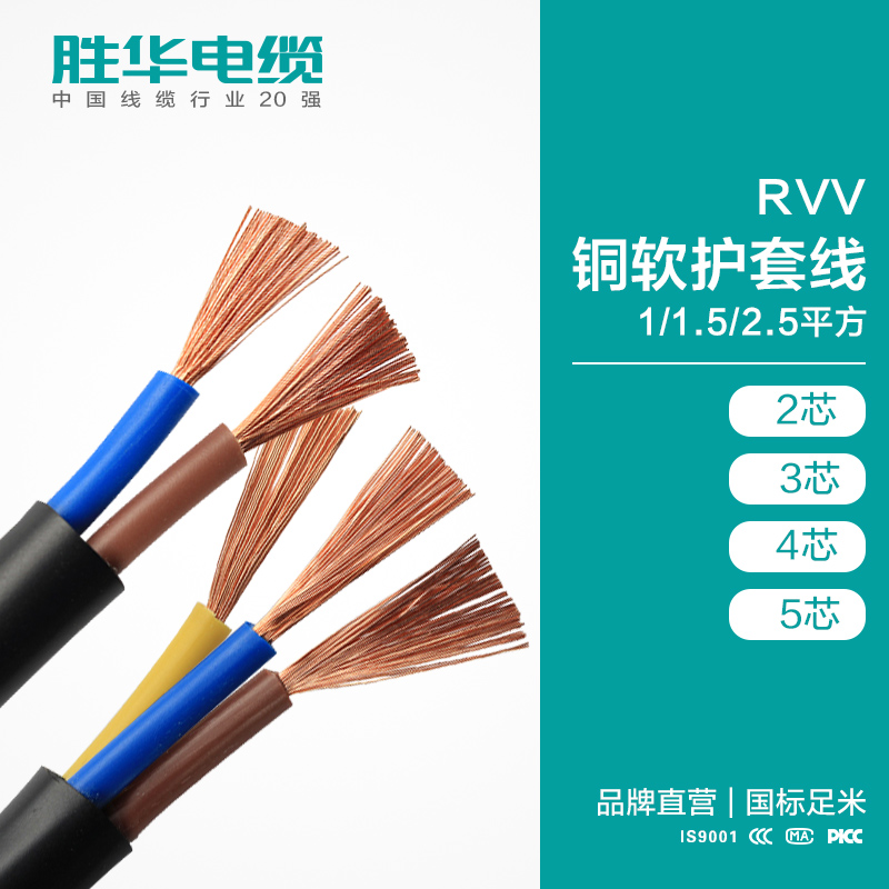 电线电缆厂家  RVV铜软护套线  1/1.5/2.5平方  2/3/4/5芯 软电源线 铜电线信号线控制线生产  电线厂家 河南胜华电缆集团有限公司 国标电线  库存现货