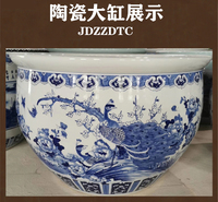 青花手绘花鸟精致大鱼缸 陶瓷大缸 景德镇雕刻大缸鱼缸