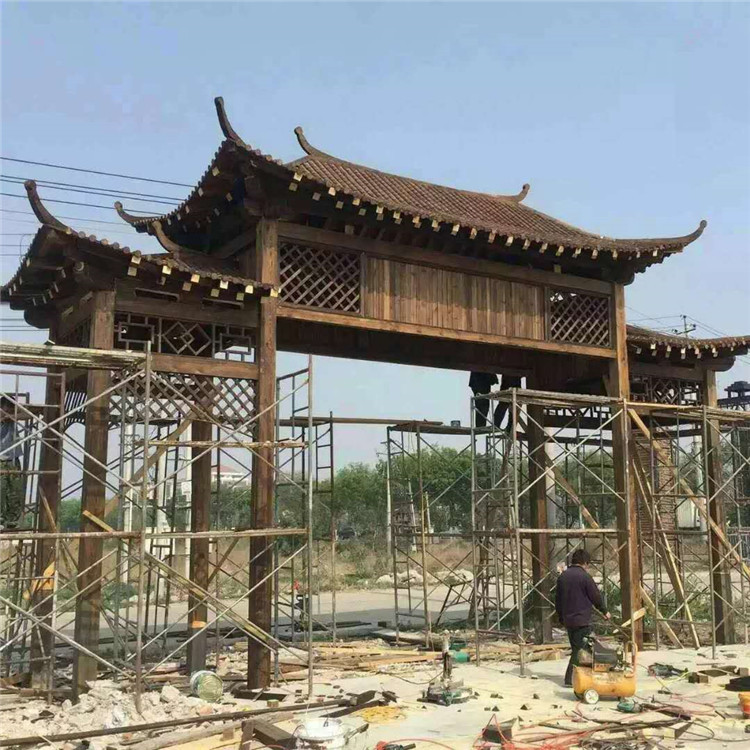 厂家出售防腐木门楼 别墅防腐木门头 品质保障 极速发货