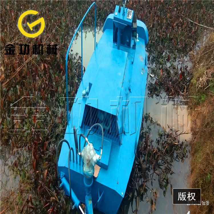金功江苏小型液压水草水葫芦粉碎船   蟹塘碎草船 河道水花生粉碎设备