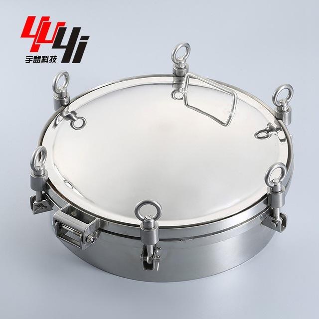 不锈钢304 316L食品级卫生级压力人孔手孔吊环圆形孔盖 DN300-600