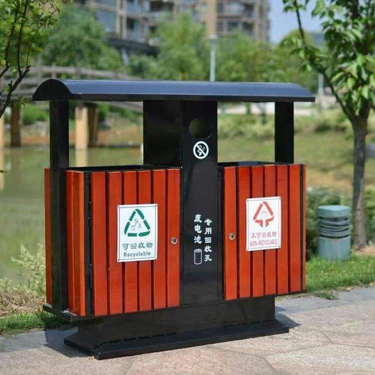 陕西市政垃圾桶厂现货供应西安 宝鸡分类钢木环保垃圾桶可定制
