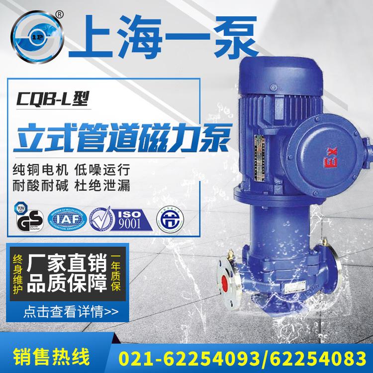 上海一泵CQB50-25L型化工管道泵立式管道磁力泵防爆管道离心泵