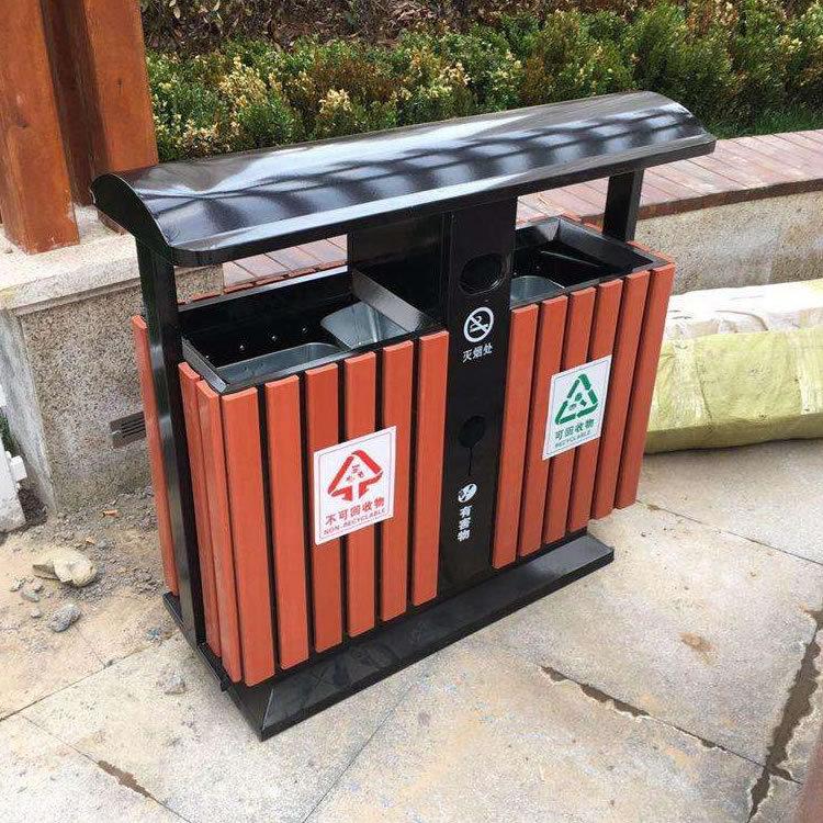 甘肃垃圾桶厂批发市政户外钢木分类垃圾桶 公园路边环卫垃圾箱