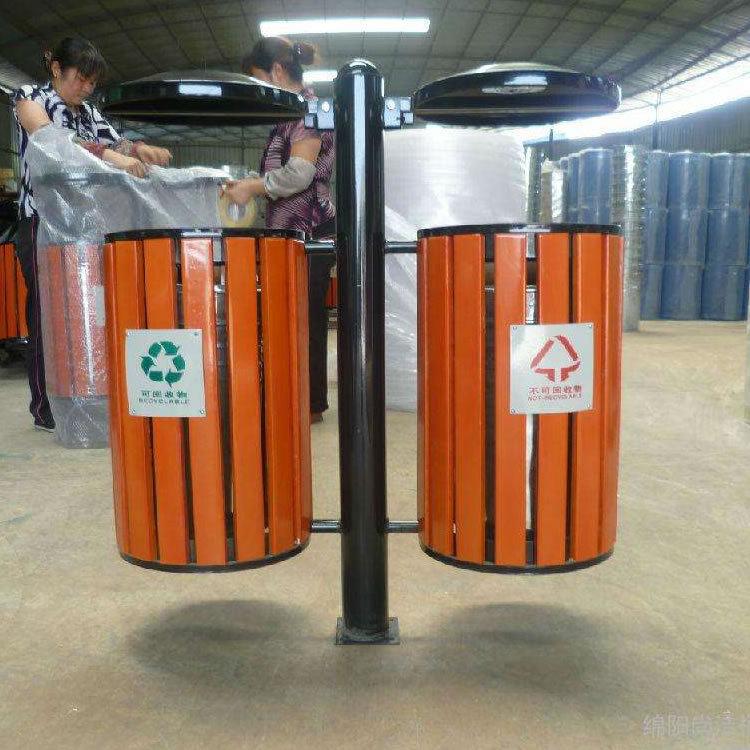钢木圆形挂桶分类户外垃圾桶景区创意大号小区物业室外果皮箱