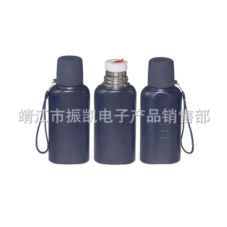 不锈钢304运动水壶户外旅行便携水杯 500ml 蓝色扁形安保水壶