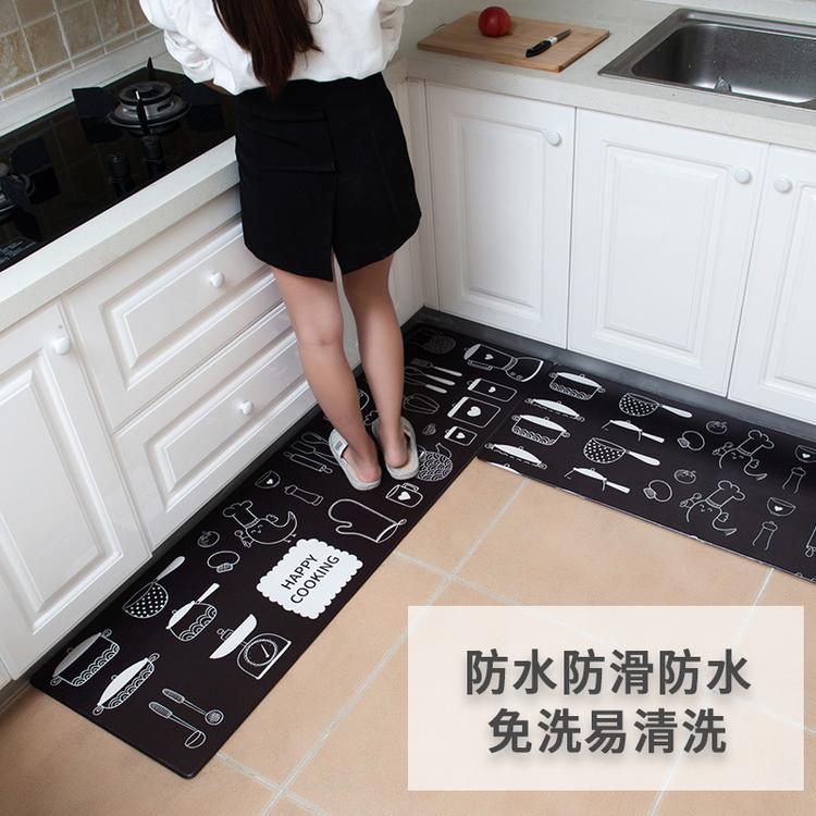 家用PVC皮革地垫 大理石纹厨房长条防水防滑疲劳垫脚垫子一件代发
