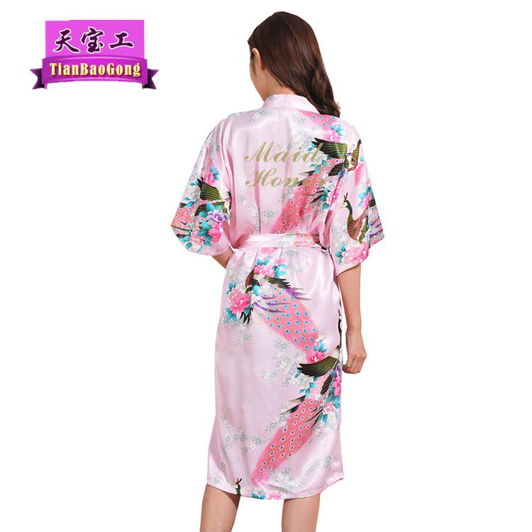 跨境 烫金Maid of Honour首席伴娘晨袍 闺蜜趴丝绸长款婚庆化妆袍