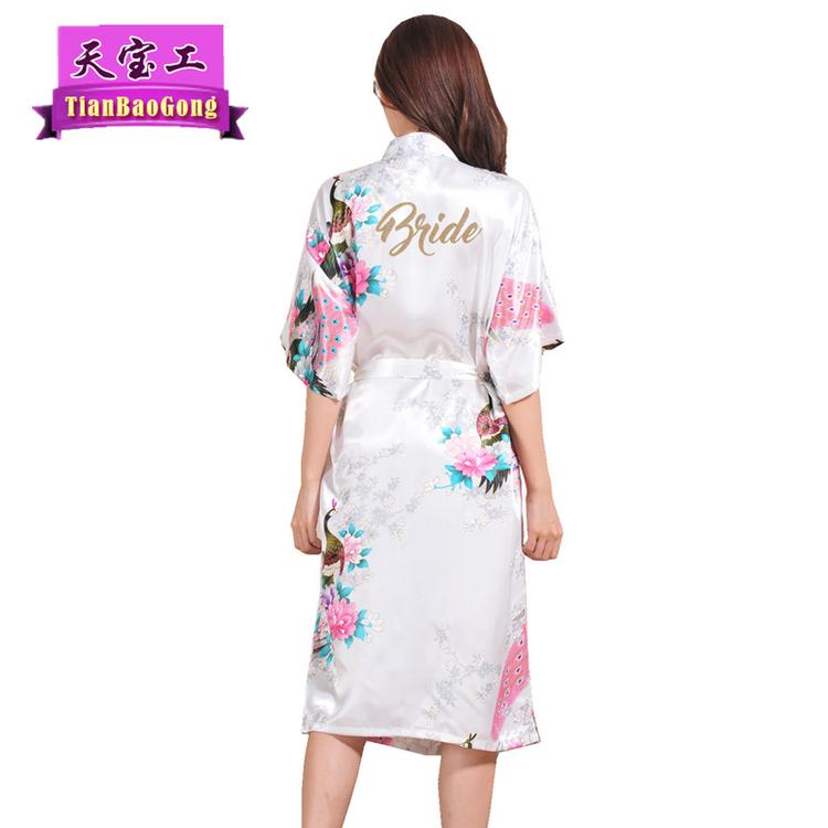 跨境 烫金Bride薄款丝绸新娘晨袍 女士长款印字婚庆闺蜜趴开衫袍