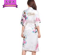 跨境 烫金Bride薄款丝绸新娘晨袍 女士长款印字婚庆闺蜜趴开衫袍