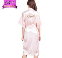 跨境 女士化妆袍烫金Bride 睡袍女夏薄款开衫袍 长款印字新娘晨袍