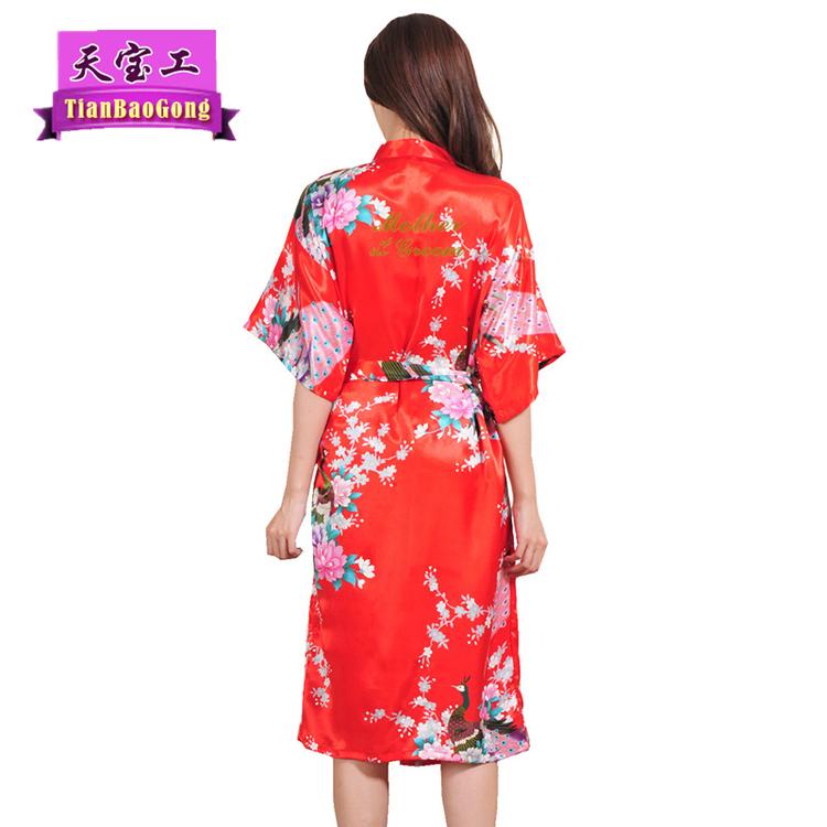跨境 烫金Mother of the Groom长款孔雀开衫袍 新郎母亲婚礼晨袍